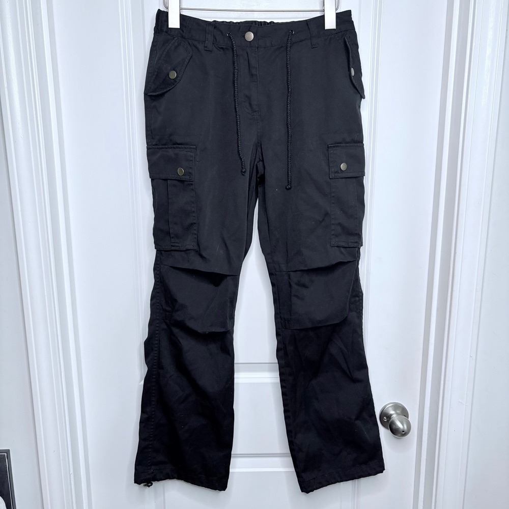 Soho Babe Y2K Cargo Pants MEDIUM Black Drawstring Utility Tactical Trousers EUC